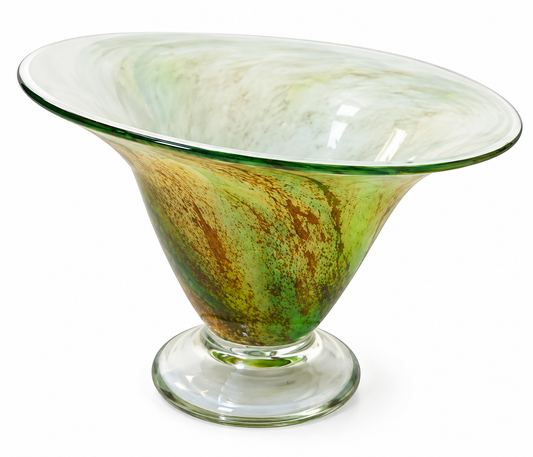 Vintage Alum Bay Isle of Wight Green Swirl Art Glass Footed Bowl