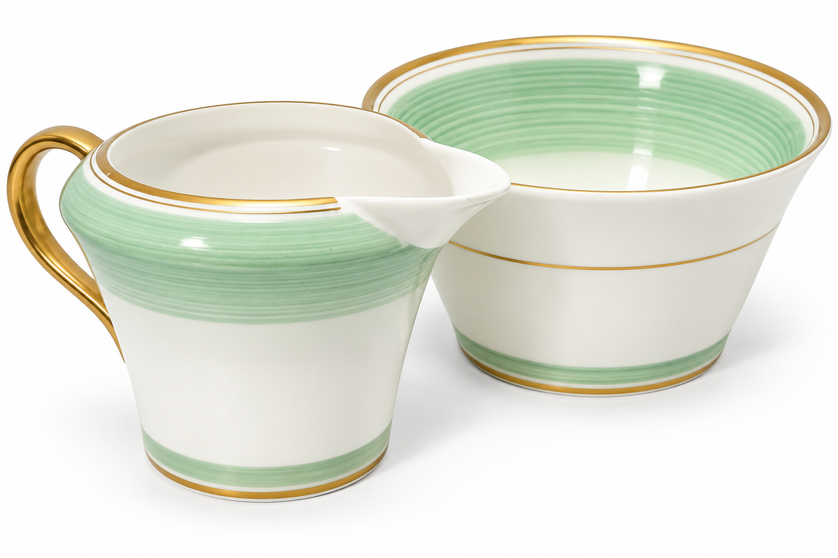 1930s Shelley Regent 12875 Art Deco Green Cream Jug & Sugar Bowl