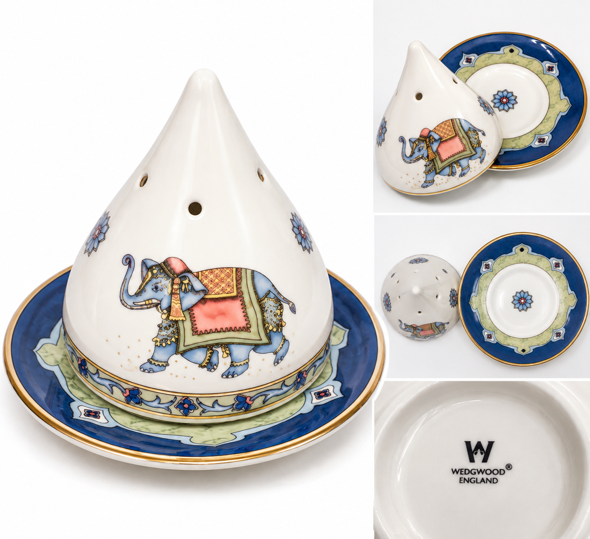 Wedgwood Blue Elephant Bone China Incense Burner & Stand 1992–1995
