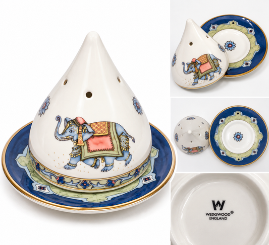 Wedgwood Blue Elephant Bone China Incense Burner & Stand 1992–1995