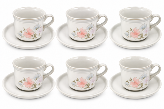 Set of 6 Vintage Denby Dauphine Stoneware Cups & Saucers