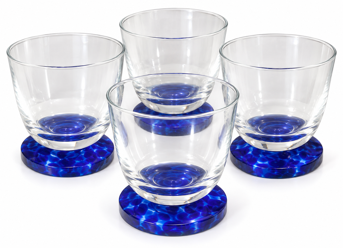 Set of 4 Denby Imperial Blue Cobalt Footed Glass Tumblers