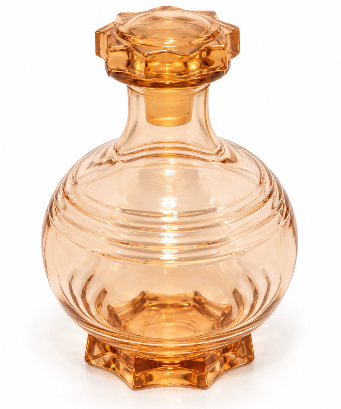 Vintage Peach Glass Art Deco Style Decanter with Star Stopper