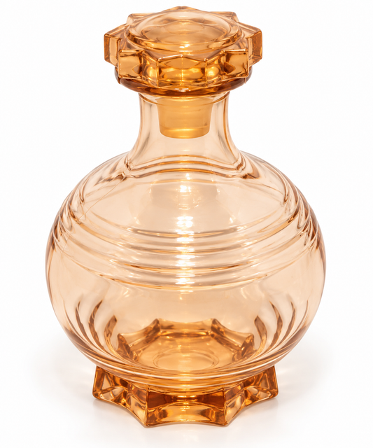 Vintage Peach Glass Art Deco Style Decanter with Star Stopper