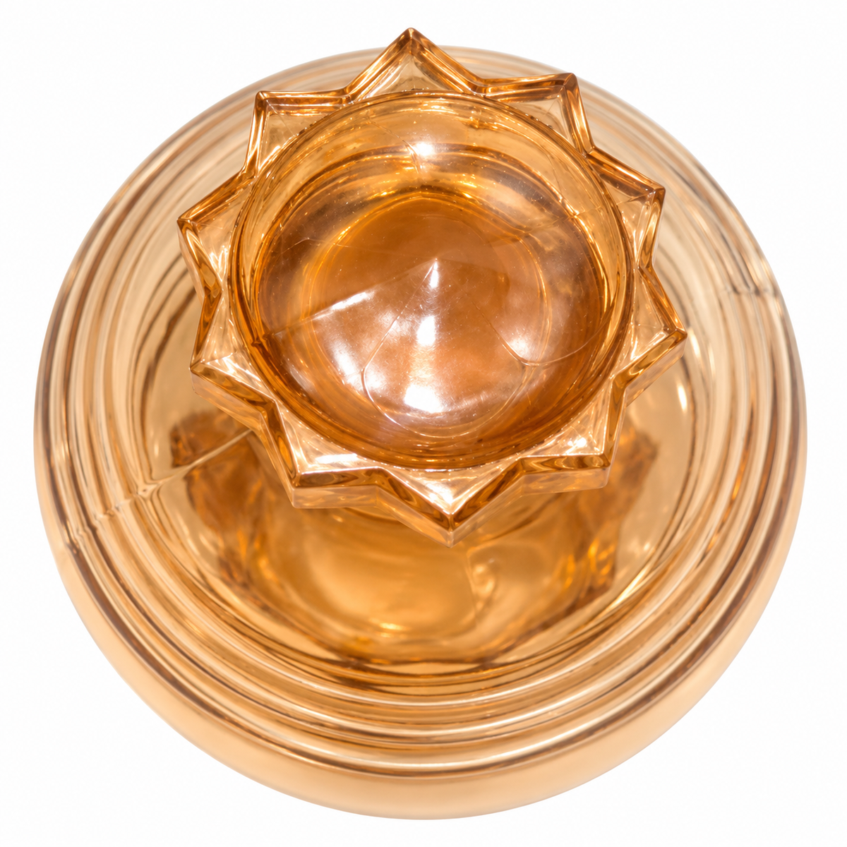 Vintage Peach Glass Art Deco Style Decanter with Star Stopper