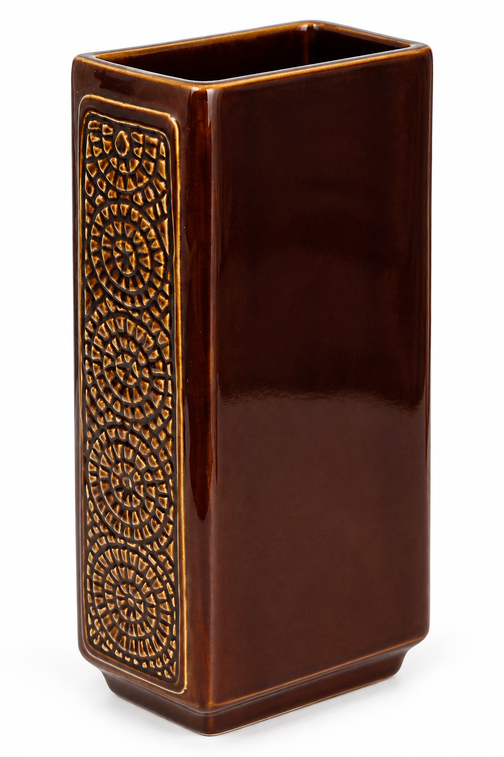 Vintage Poole Pottery Brown Spiral Relief Vase – 8"