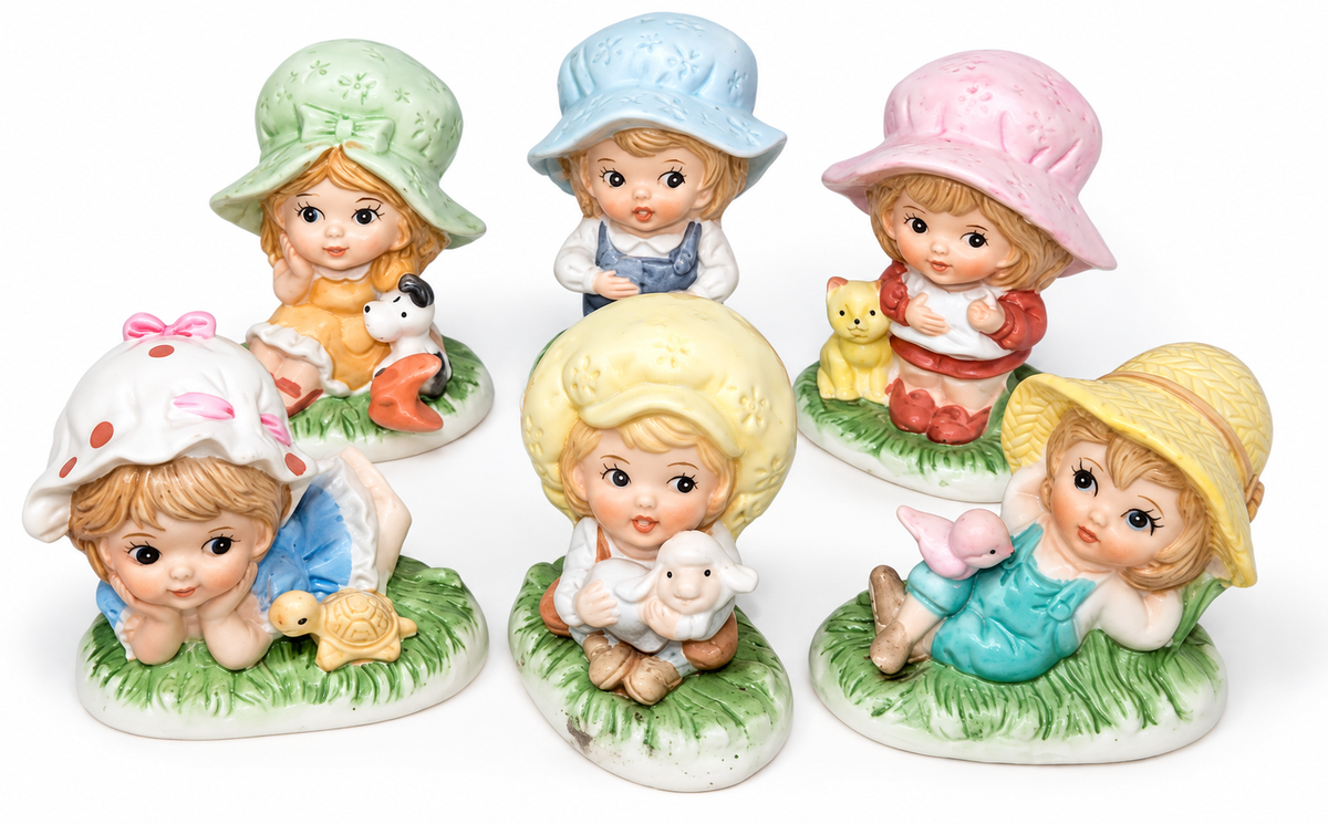 Set of 6 Vintage Artmark Pastel Child & Animal Ceramic Figurines