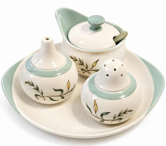 Vintage Wedgwood Tiger Lily of Etruria Condiment Set with Tray