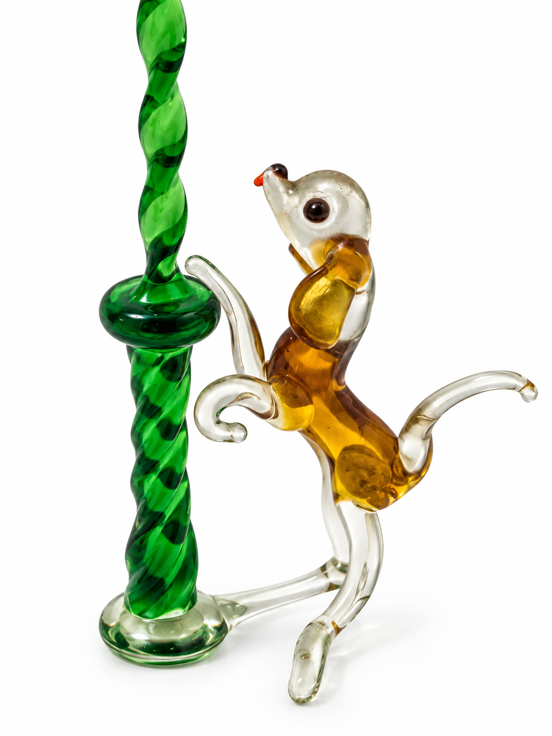 Vintage Lampwork Art Glass Cat & Mouse Lamppost Figurine – Pirelli Style 8"