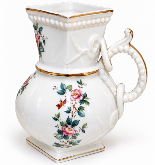 Antique Victorian Floral Porcelain Jug with Rope Handle & Registered Design Mark – 6"