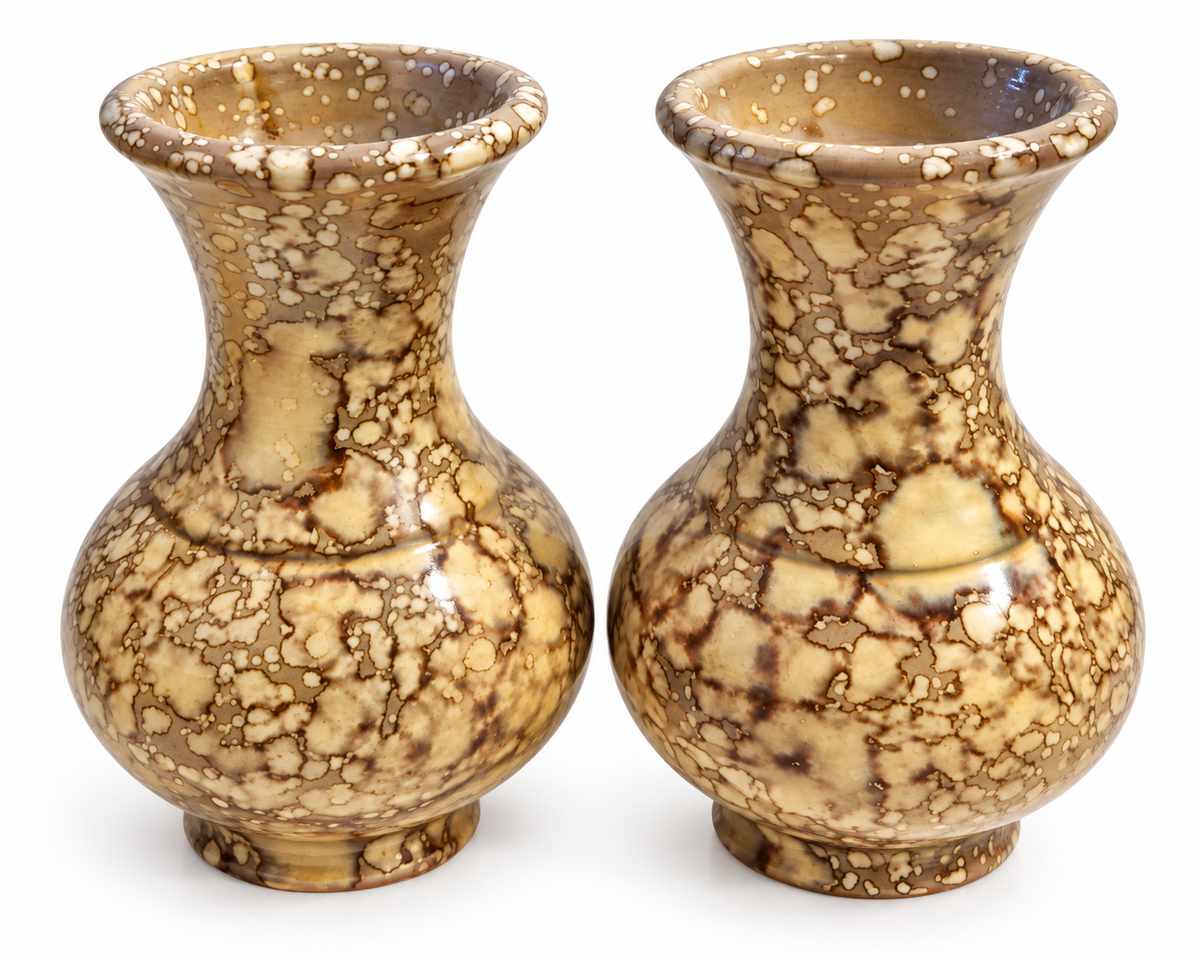 Pair Vintage Studio Pottery Marbled Glaze Bud Vases – 5.75"