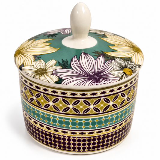 Portmeirion Atrium Covered Sugar Basin – Floral & Geometric Made in England