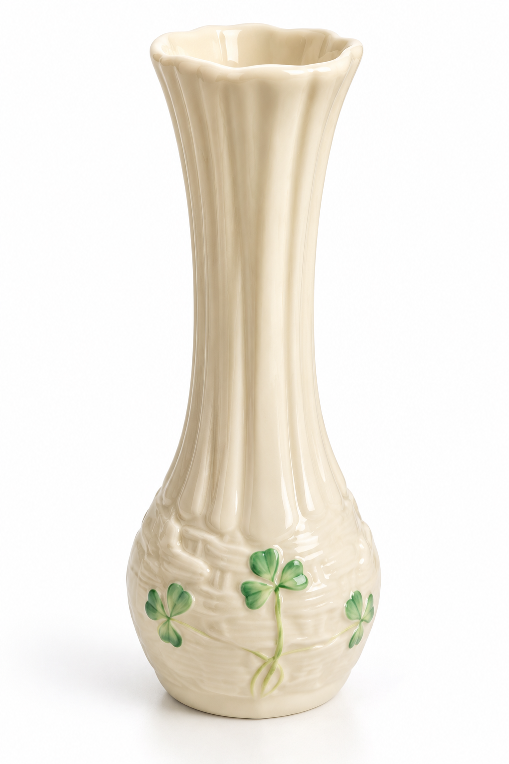 Vintage Belleek Ireland Shamrock Bud Vase – 5" 6th Green Mark 1965–1980