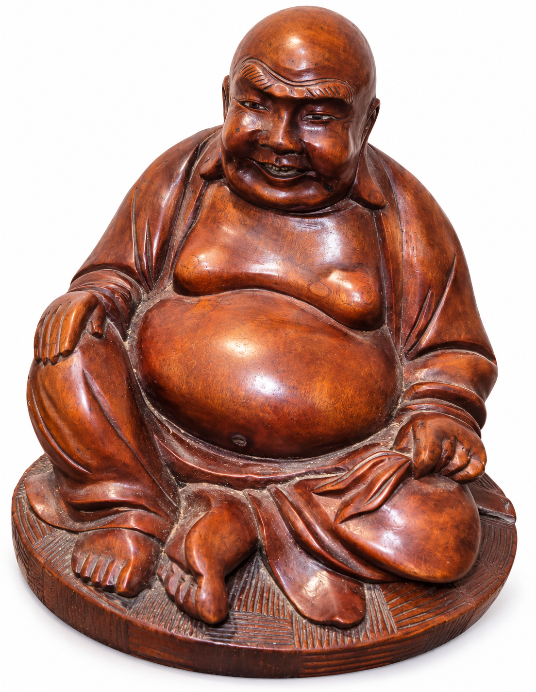 Vintage Hand-Carved Wooden Laughing Buddha Budai Statue – 5"