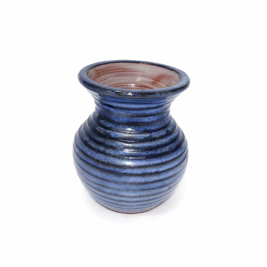 llangollen Welsh studio pottery 3.5" bud vase blue ribbed