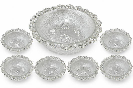 Vintage Masserini Barocco Italian Glass 7pc Bowl Set Bubble Lace Ice Bark