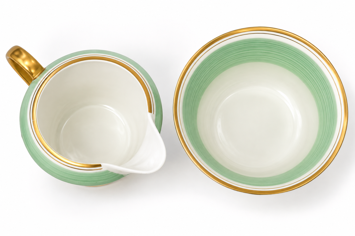 1930s Shelley Regent 12875 Art Deco Green Cream Jug & Sugar Bowl