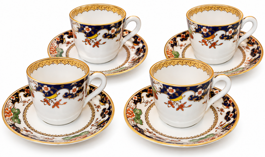Vintage Minton England Imari Style Demitasse Coffee Cups & Saucers – Set of 4
