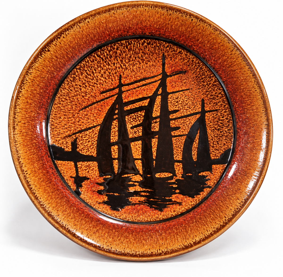 Vintage 1970s Poole Pottery Aegean Sailing Ships Dish – Shape 4, 10"