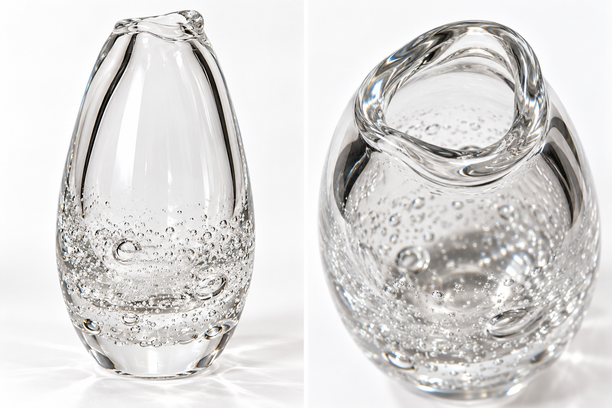 Vintage Heavy Hand-Blown Bubble Glass Vase with Engraved Galleon – 6.5"