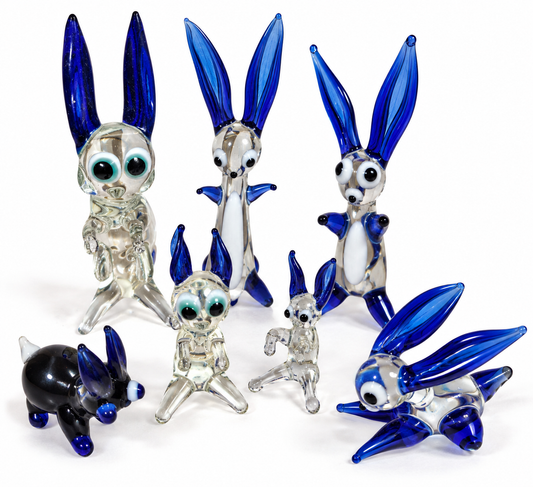 Collection of 7 Vintage Lampwork Glass Rabbits – Pirelli Style