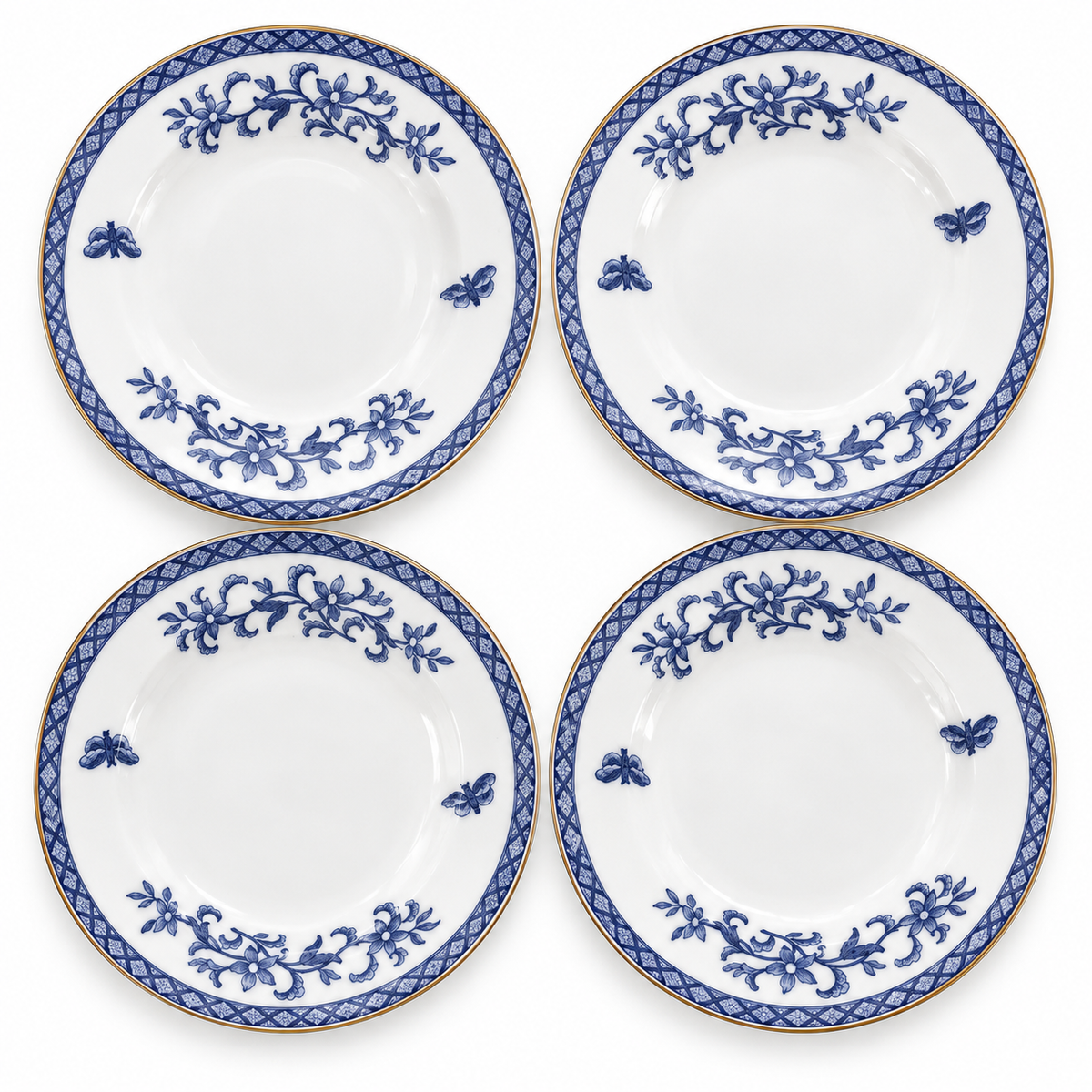 Vintage Copeland China England Blue & White Butterfly 7" Side Plates – Set of 4