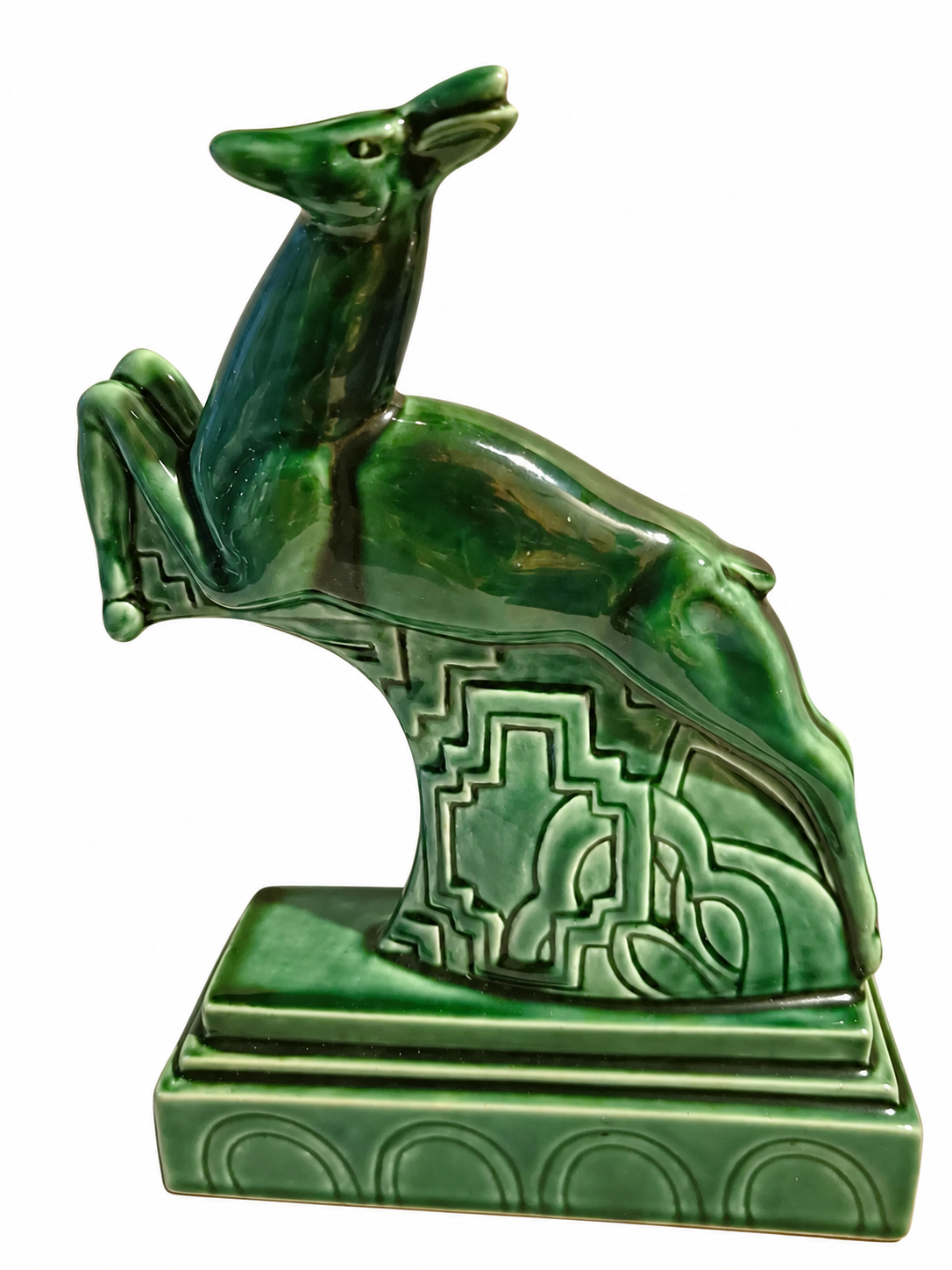 Vintage Poole Pottery Springbok Bookend by John Adams, Green Art Deco Design, 8.25 Inch