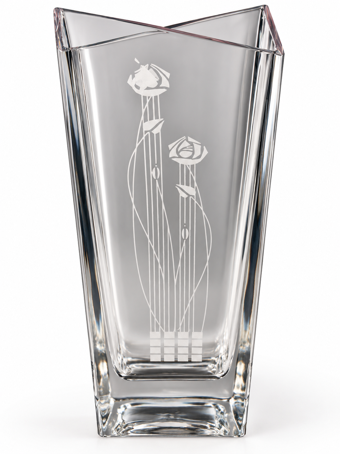 Glencairn Crystal Scotland Mackintosh Rose Etched Vase – 7"