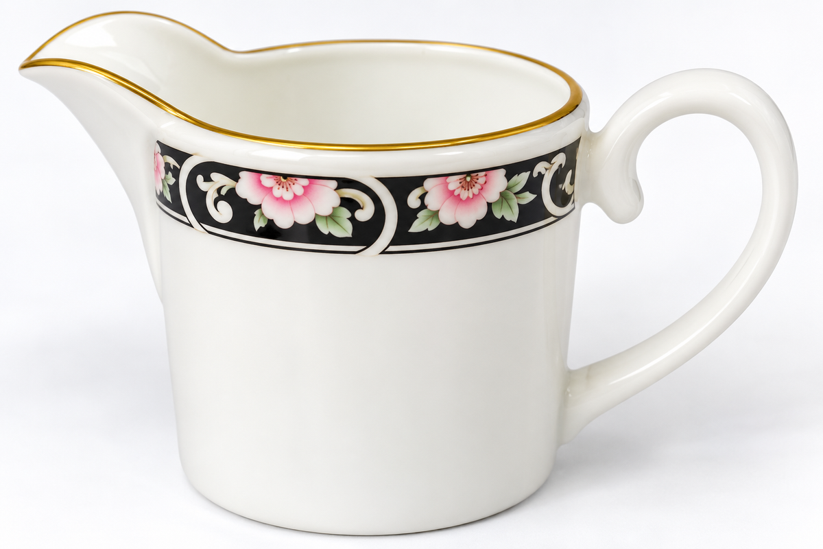 Coalport Richmond Black Pink Floral Bone China Milk Jug Creamer England