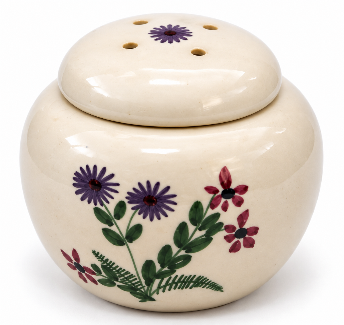 Rye Pottery floral potpourri pomander pot with pierced lid, 3 inches