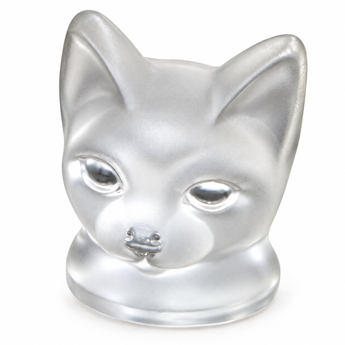 Nybro Sweden Frosted Glass Cat Head Paperweight – 3 Inch