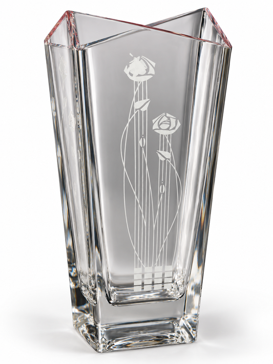 Glencairn Crystal Scotland Mackintosh Rose Etched Vase – 7"
