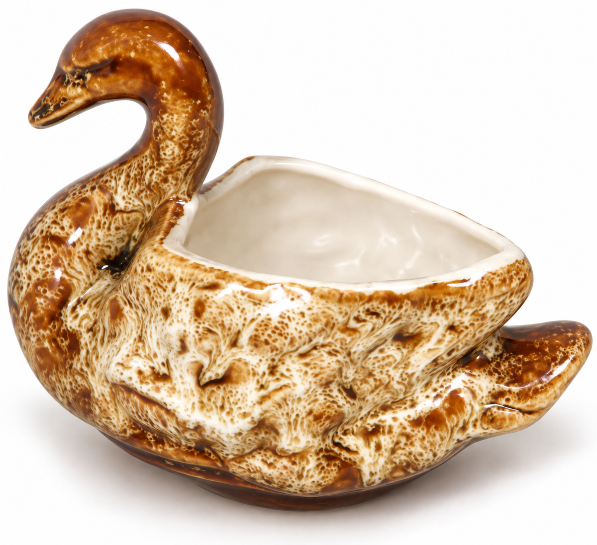 New Devon Pottery Miniature Swan Trinket Dish – Brown Honeycomb Glaze