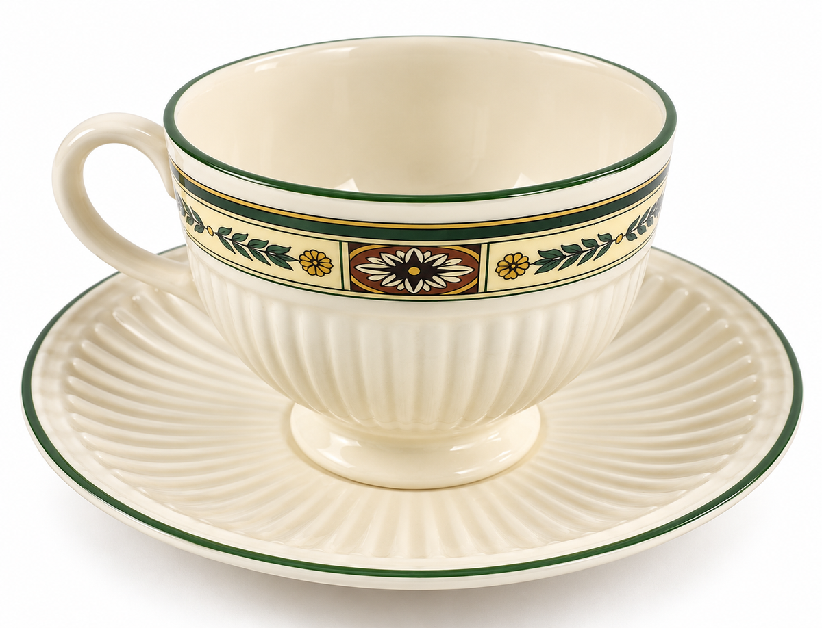 Vintage Wedgwood Queens Ware Carlton Green Floral Tea Cup and Saucer