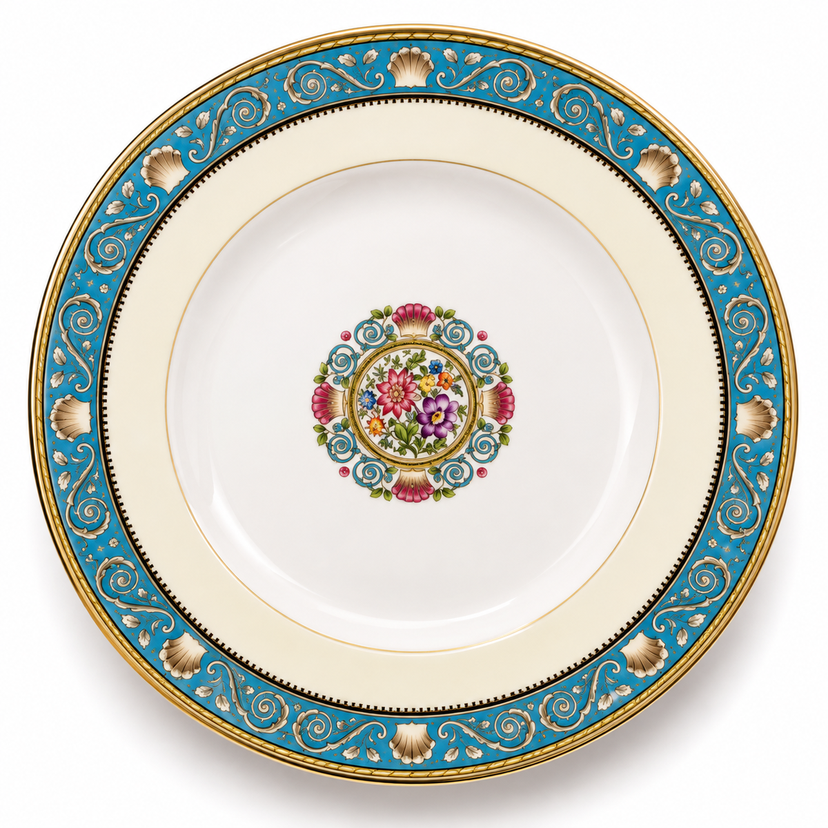 Wedgwood Runnymede Turquoise W4465 Vintage Bone China Dinner Plate, 10.75 Inch