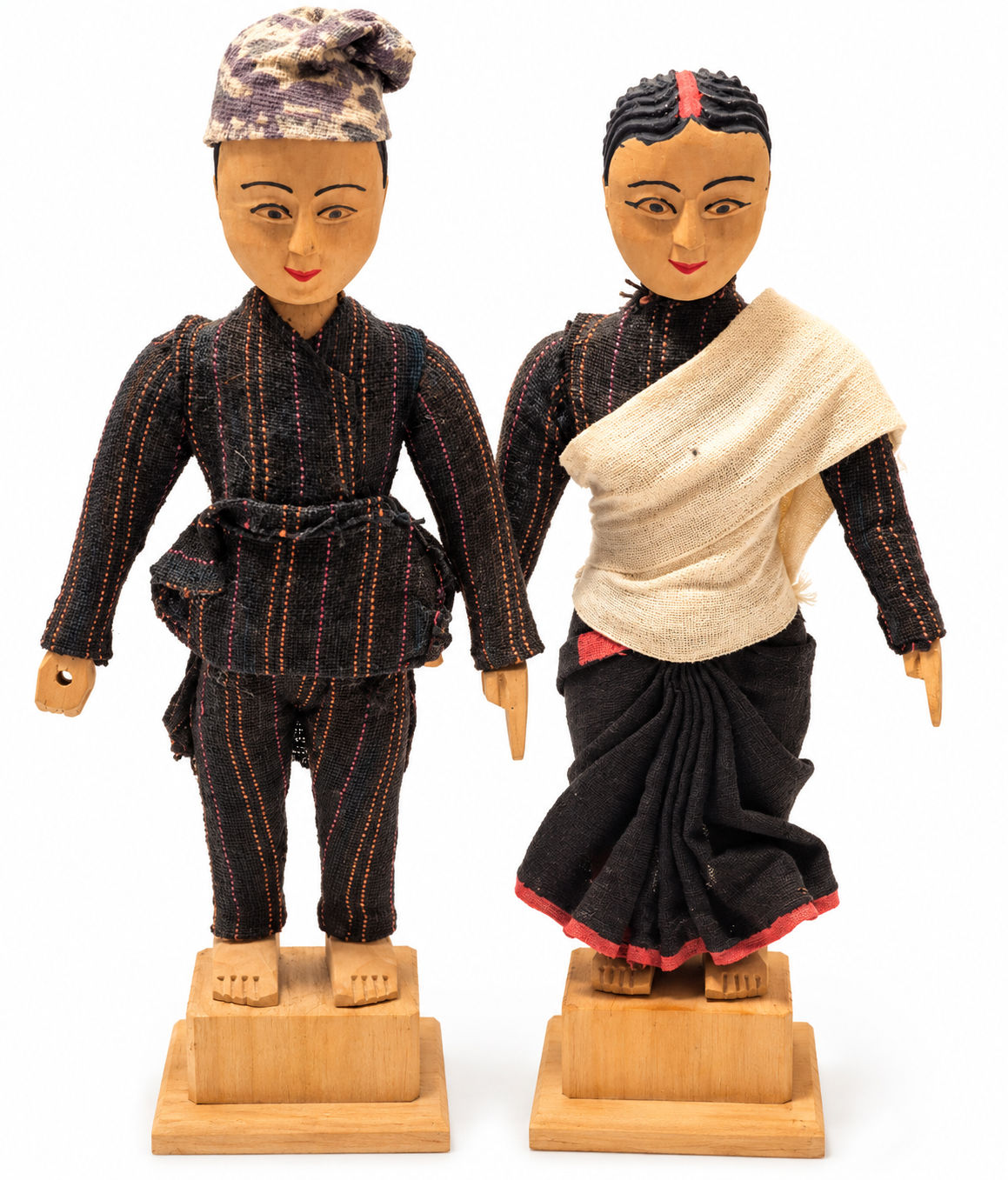 Vintage Nepalese Newari Wooden Folk Dolls – Traditional Couple