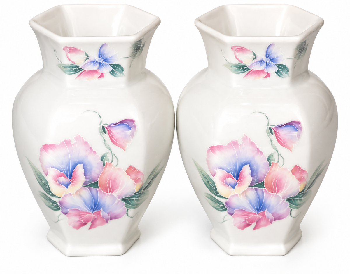 Aynsley Little Sweetheart Hexagonal Vases Pair 5 inch Bone China England
