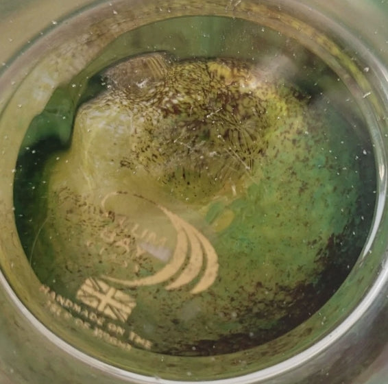 Vintage Alum Bay Isle of Wight Green Swirl Art Glass Footed Bowl