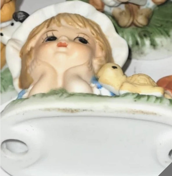 Set of 6 Vintage Artmark Pastel Child & Animal Ceramic Figurines