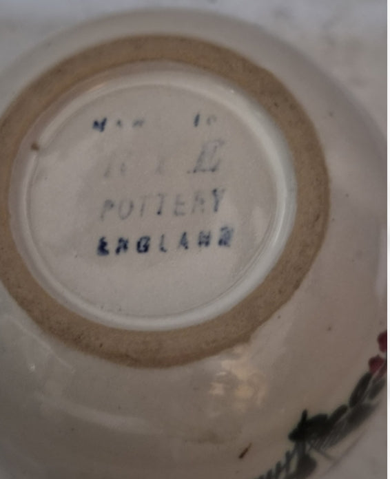 Additional view of the vintage Rye Pottery floral potpourri pot