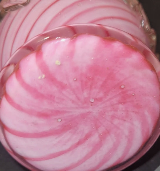 Vintage Pink & White Spiral Cased Art Glass Ewer with Applied Clear Glass – 20cm