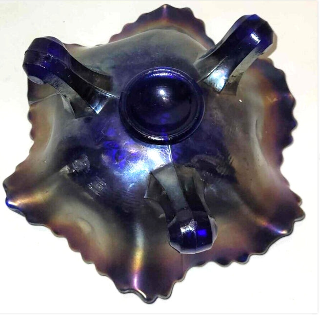 Antique Amethyst Carnival Glass 3-Footed Floral & Grape Bowl – 6"