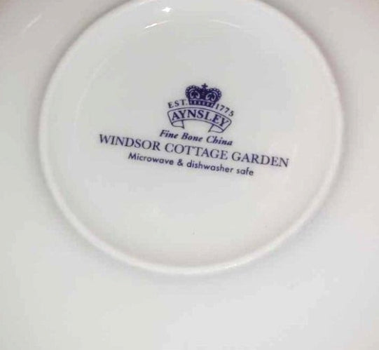 Aynsley Windsor Cottage Garden tea trio backstamp and base detail
