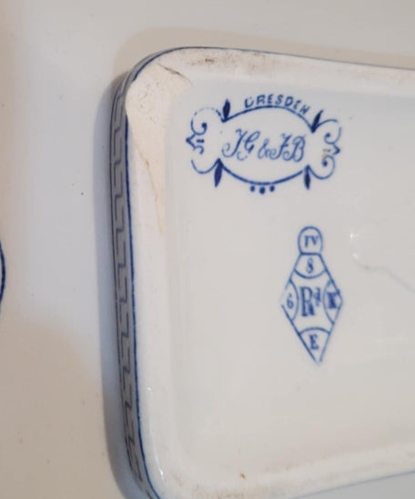 Pair Antique T.G. & F. Booth Dresden Blue & White Lidded Tureens c.1883
