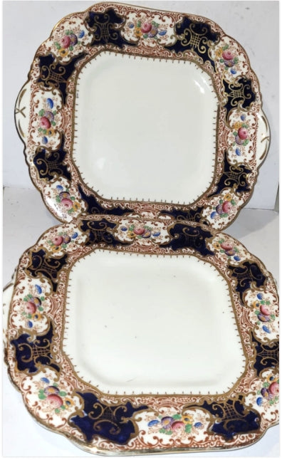 James Shelley Wild JSW Cobalt Blue & Gilt Floral Handled Plates – Pair c.1922–27