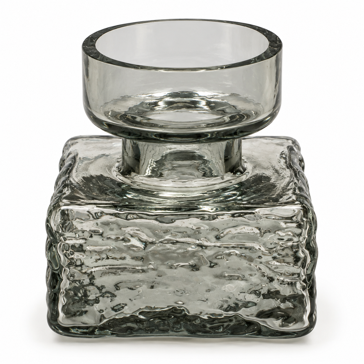 Dartington FT98 Polar Flint Grey Glass Candle Holder by Frank Thrower