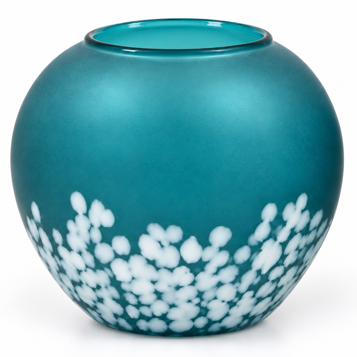 Vintage Teal Blue Satin Art Glass Vase with White Spatter Mottled Finish 5 Inch