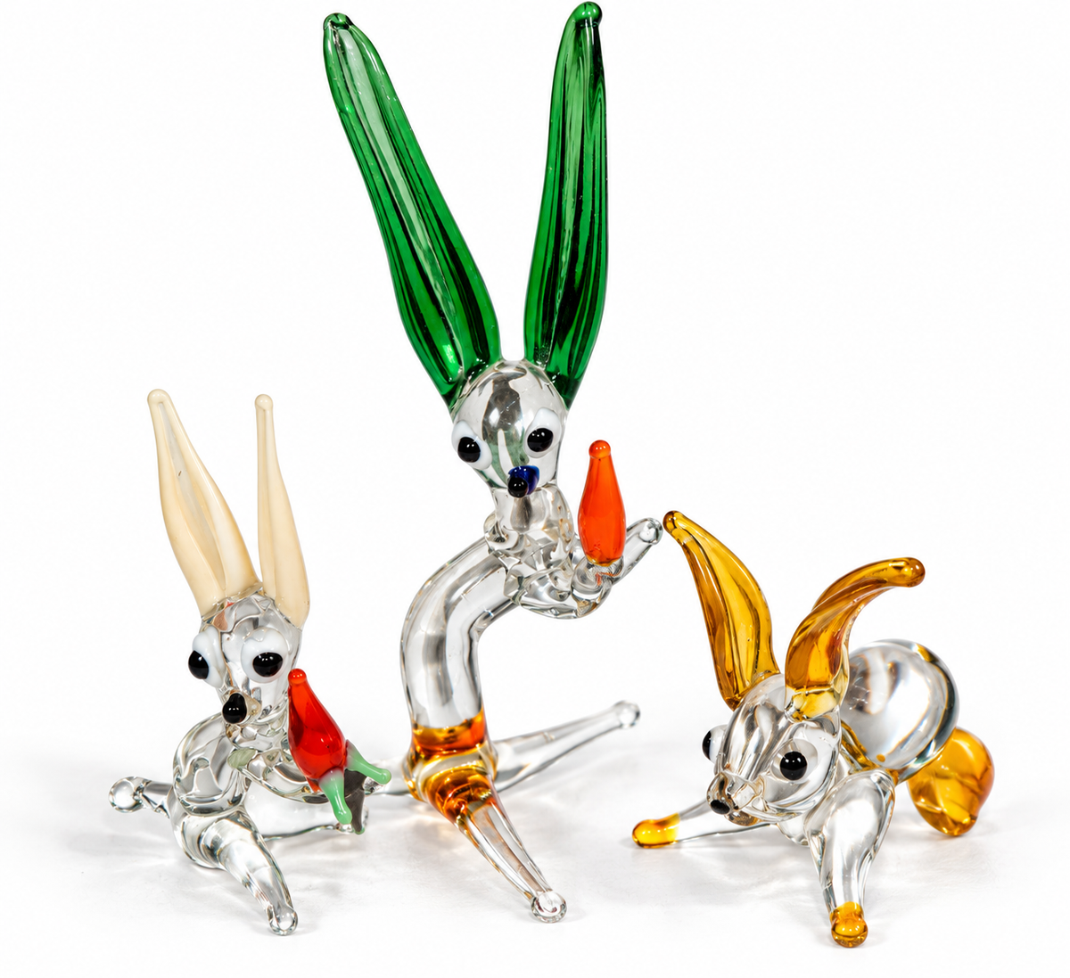 Set of 3 Vintage Lampwork Glass Rabbits – Pirelli Style Carrot Figures