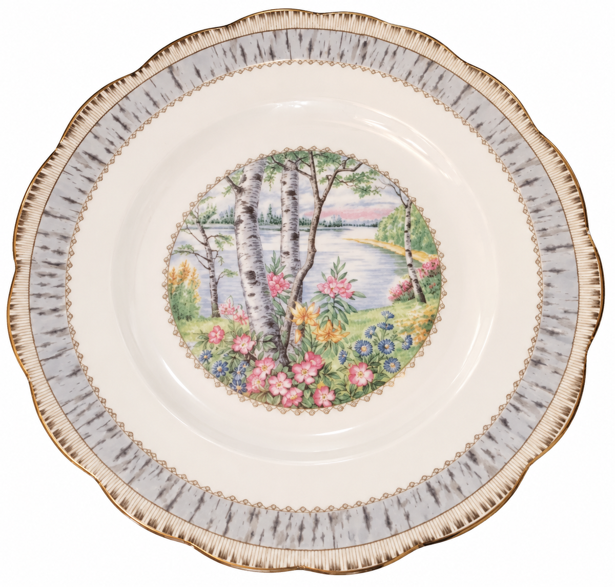 Royal Albert Silver Birch Bone China Dinner Plate Scenic Floral England Vintage