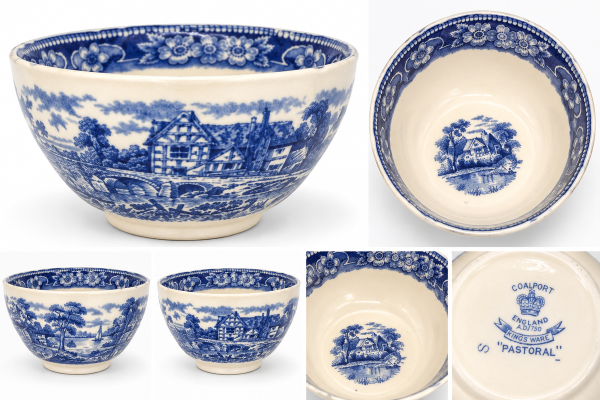 Coalport Kings Ware “Pastoral” Antique Blue Transferware Sugar Bowl c.1920s